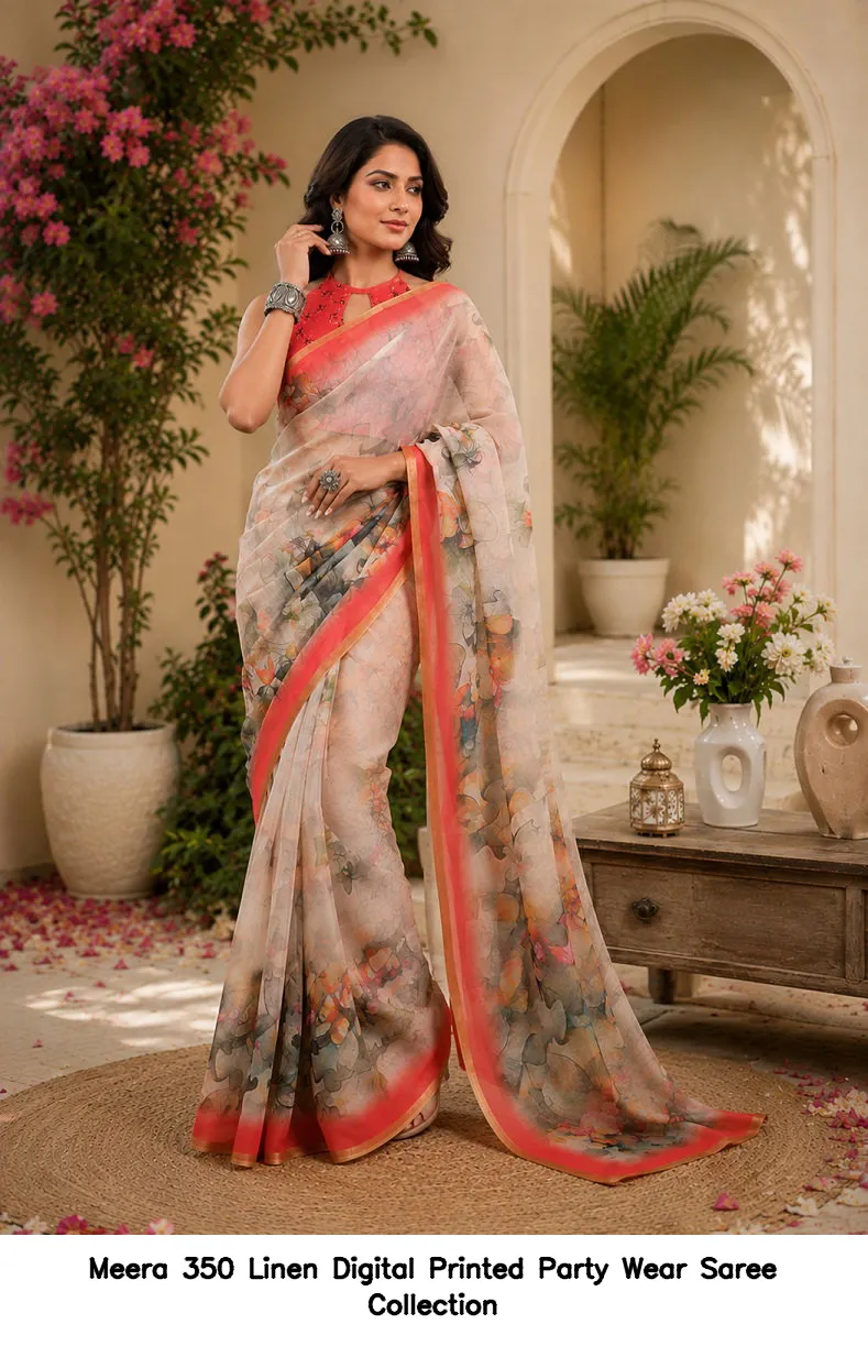 Meera 350 Linen Digital Printed Party Wear Saree Collection - Image 4