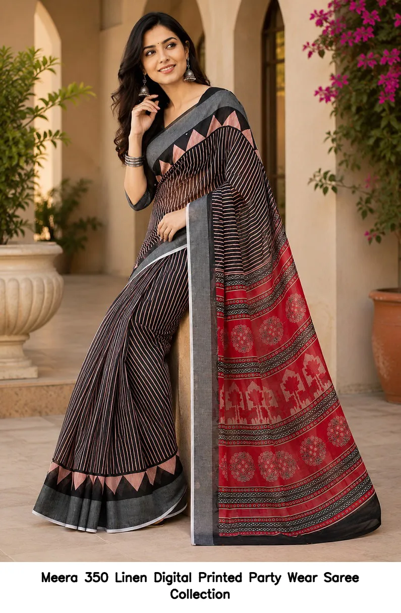 Meera 350 Linen Digital Printed Party Wear Saree Collection - Image 5