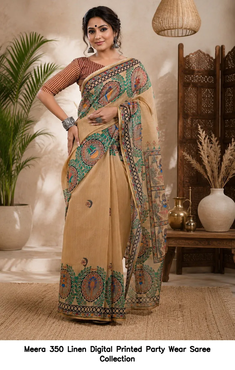 Meera 350 Linen Digital Printed Party Wear Saree Collection - Image 6