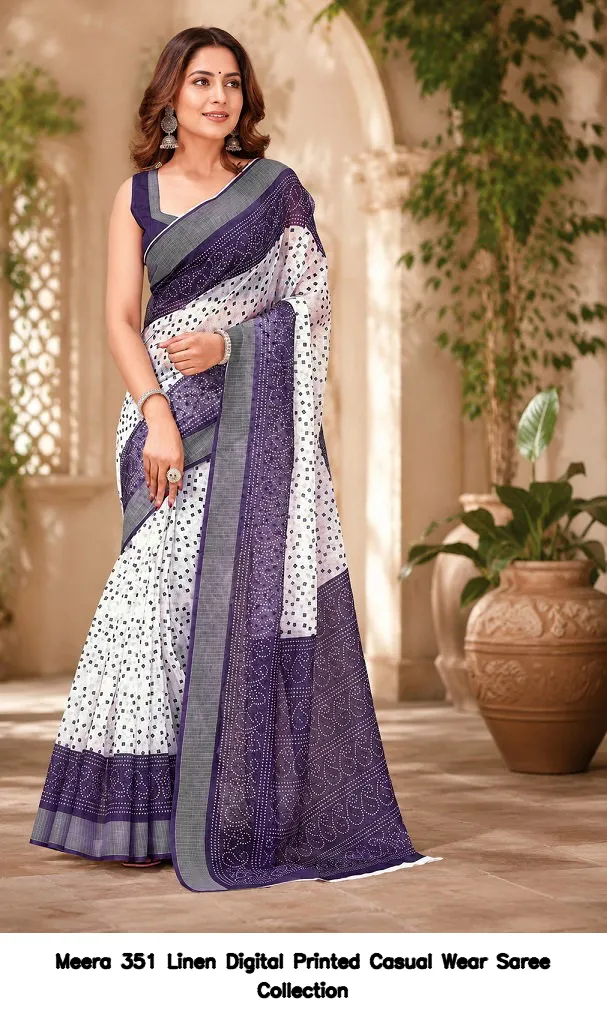 Meera 351 Linen Digital Printed Casual Wear Saree Collection - Image 3