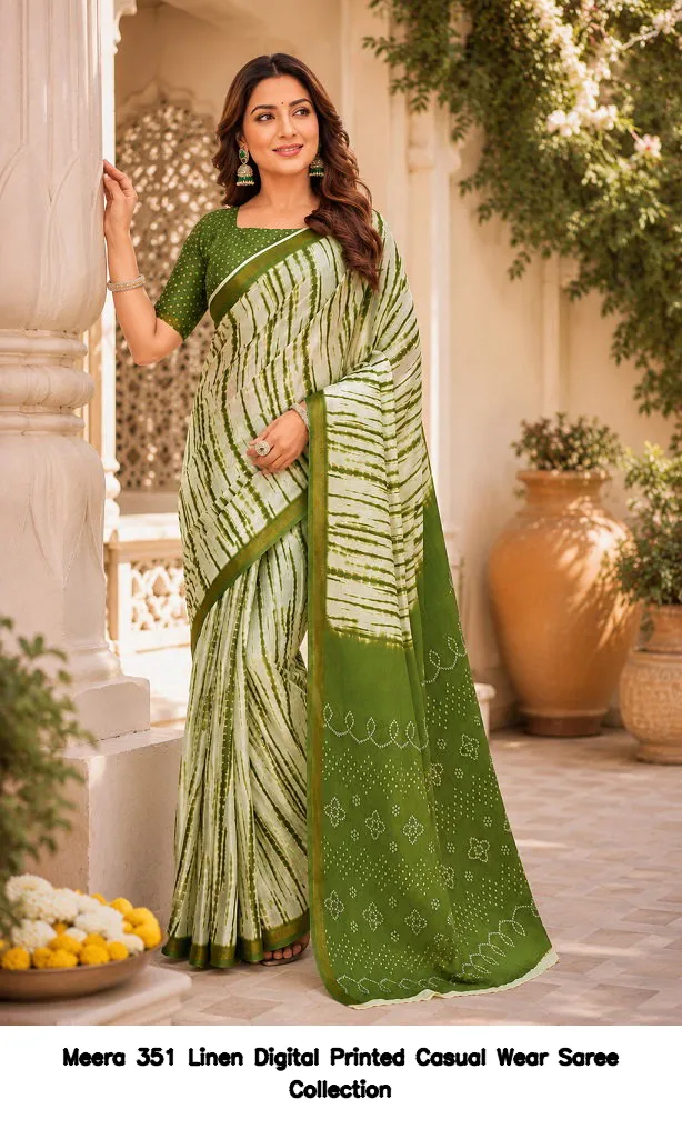 Meera 351 Linen Digital Printed Casual Wear Saree Collection - Image 4