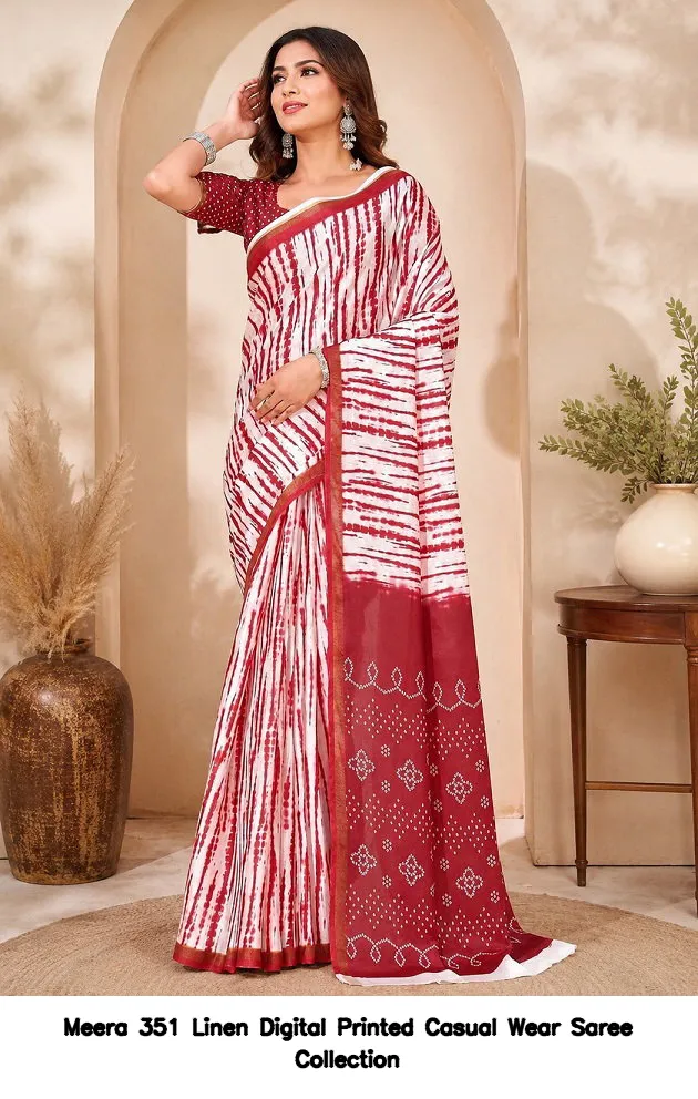 Meera 351 Linen Digital Printed Casual Wear Saree Collection - Image 6