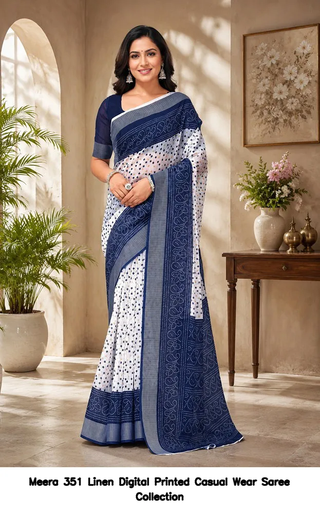 Meera 351 Linen Digital Printed Casual Wear Saree Collection - Image 9