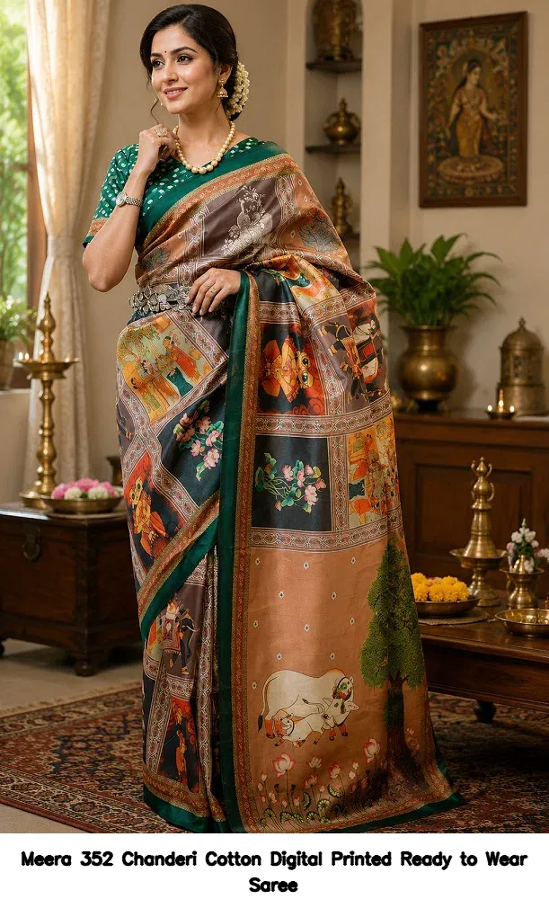 Meera 352 Chanderi Cotton Digital Printed Ready to Wear Saree - Image 2