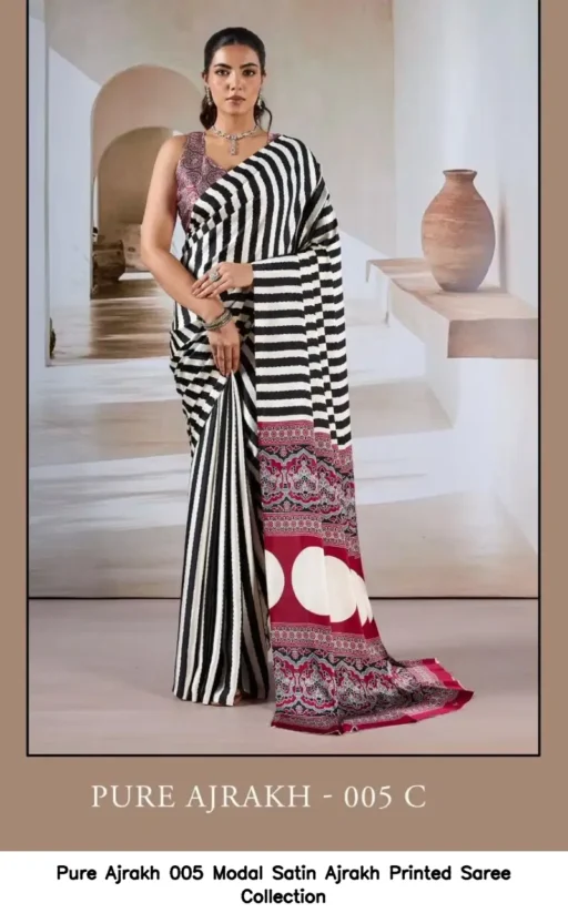Pure Ajrakh 005 Modal Satin Ajrakh Printed Saree Collection