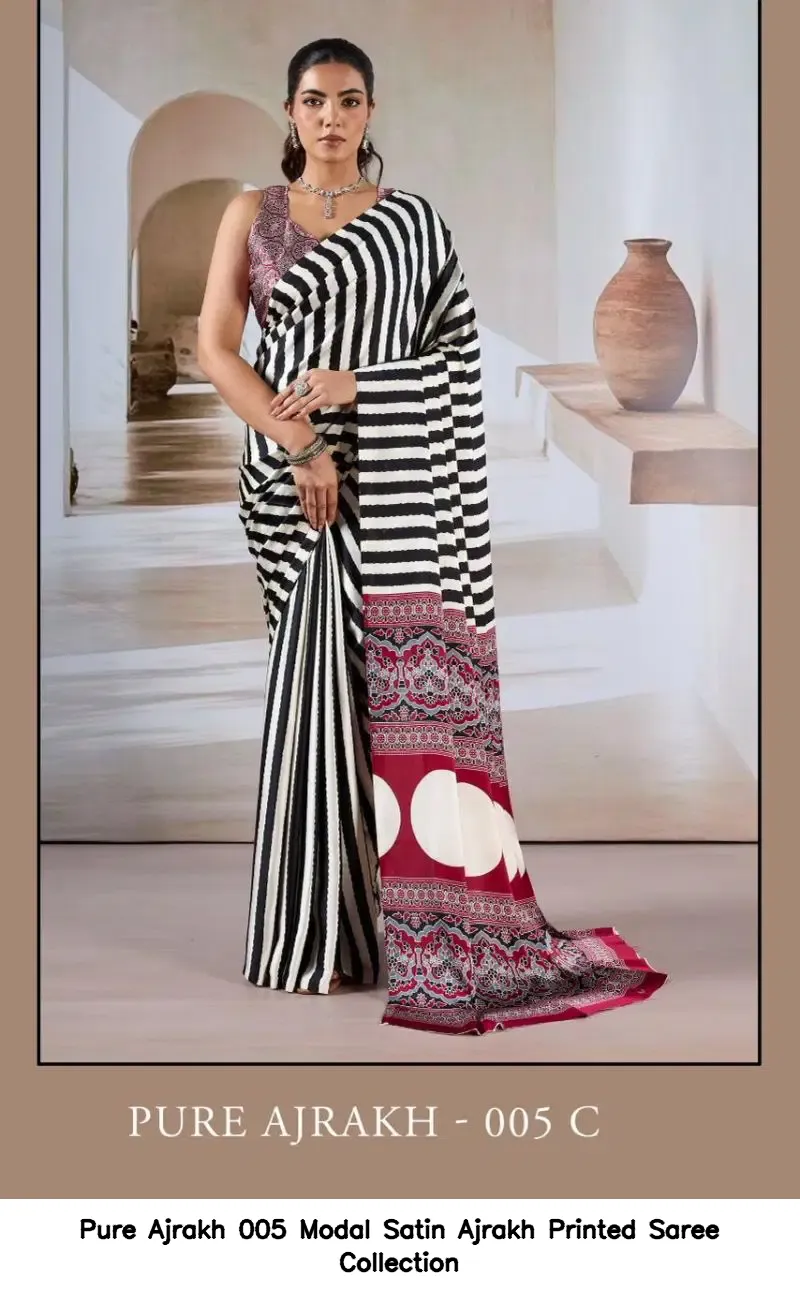 Pure Ajrakh 005 Modal Satin Ajrakh Printed Saree Collection