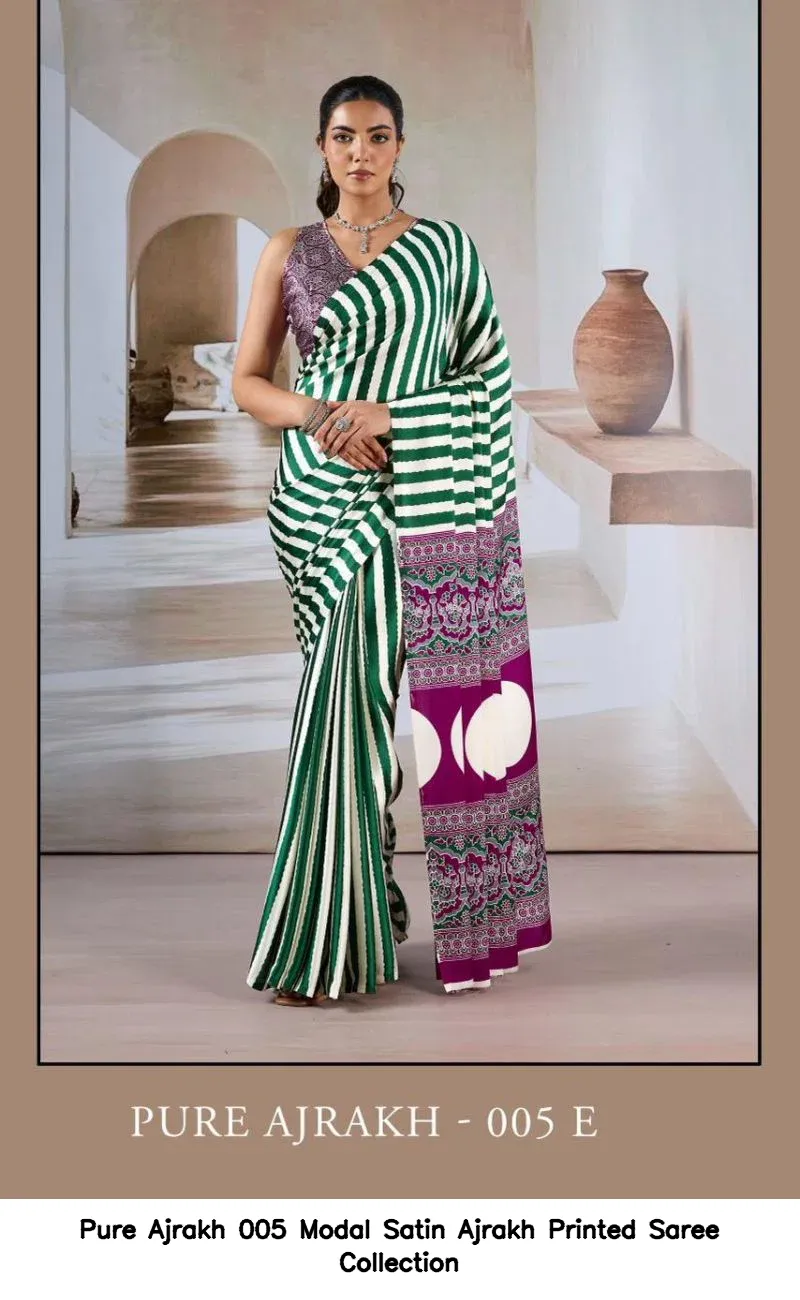Pure Ajrakh 005 Modal Satin Ajrakh Printed Saree Collection - Image 12