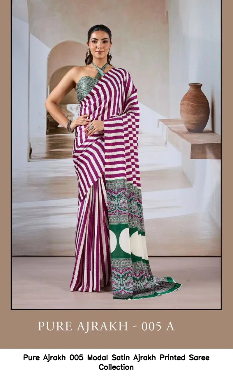 Pure Ajrakh 005 Modal Satin Ajrakh Printed Saree Collection - Image 3