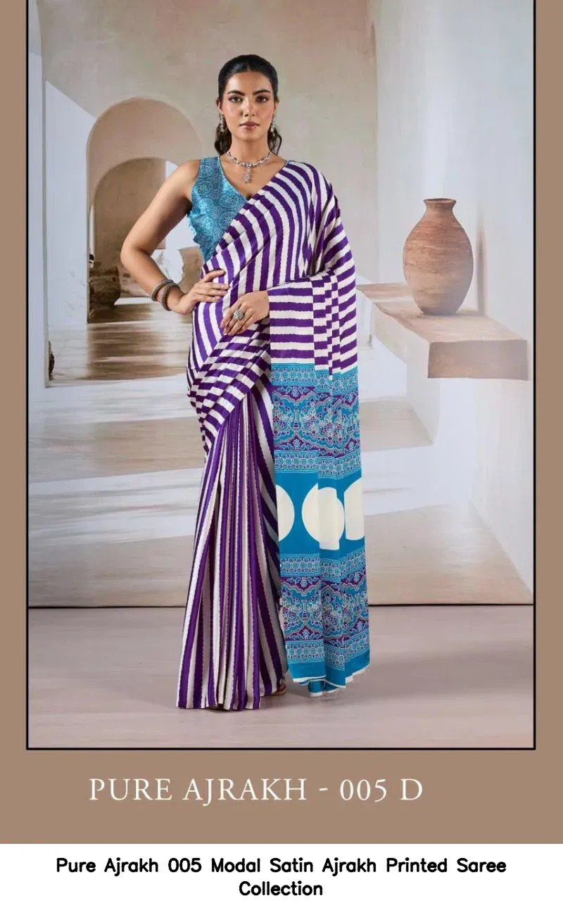 Pure Ajrakh 005 Modal Satin Ajrakh Printed Saree Collection - Image 5