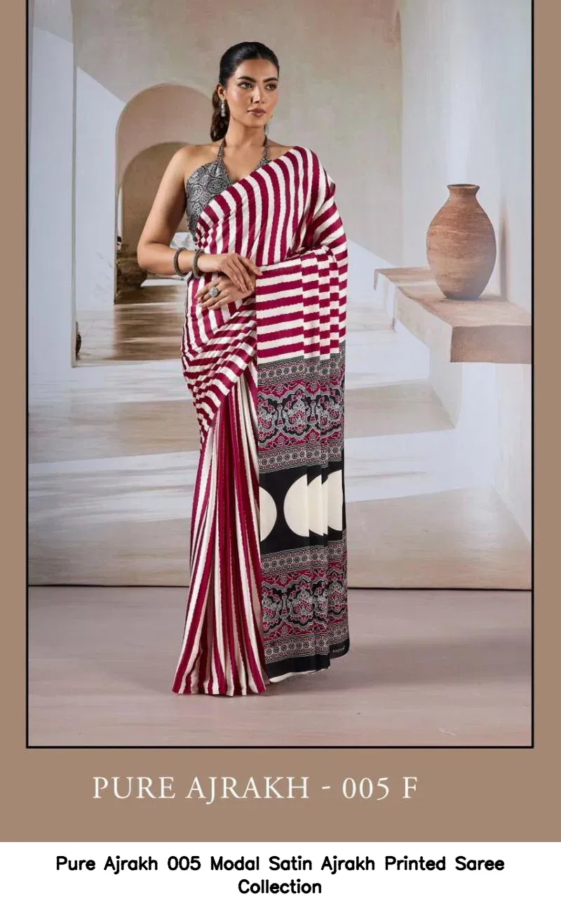 Pure Ajrakh 005 Modal Satin Ajrakh Printed Saree Collection - Image 6