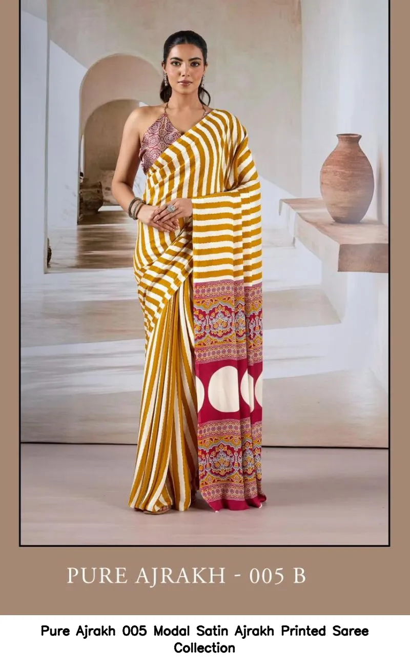 Pure Ajrakh 005 Modal Satin Ajrakh Printed Saree Collection - Image 7