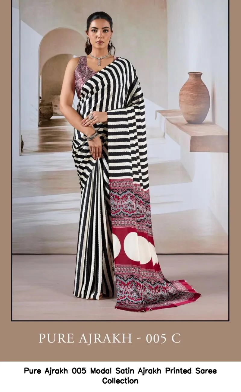Pure Ajrakh 005 Modal Satin Ajrakh Printed Saree Collection - Image 8