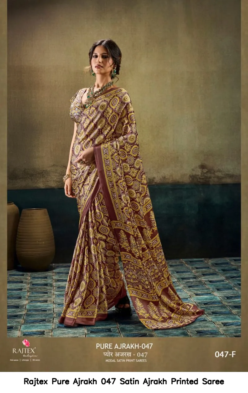 Rajtex Pure Ajrakh 047 Satin Ajrakh Printed Saree - Image 2