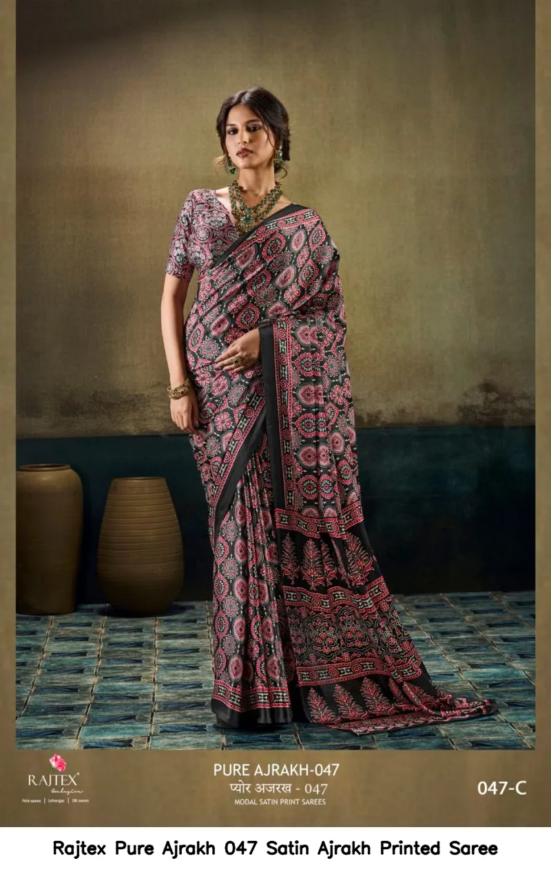 Rajtex Pure Ajrakh 047 Satin Ajrakh Printed Saree - Image 4