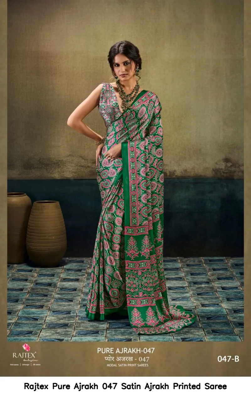 Rajtex Pure Ajrakh 047 Satin Ajrakh Printed Saree - Image 5