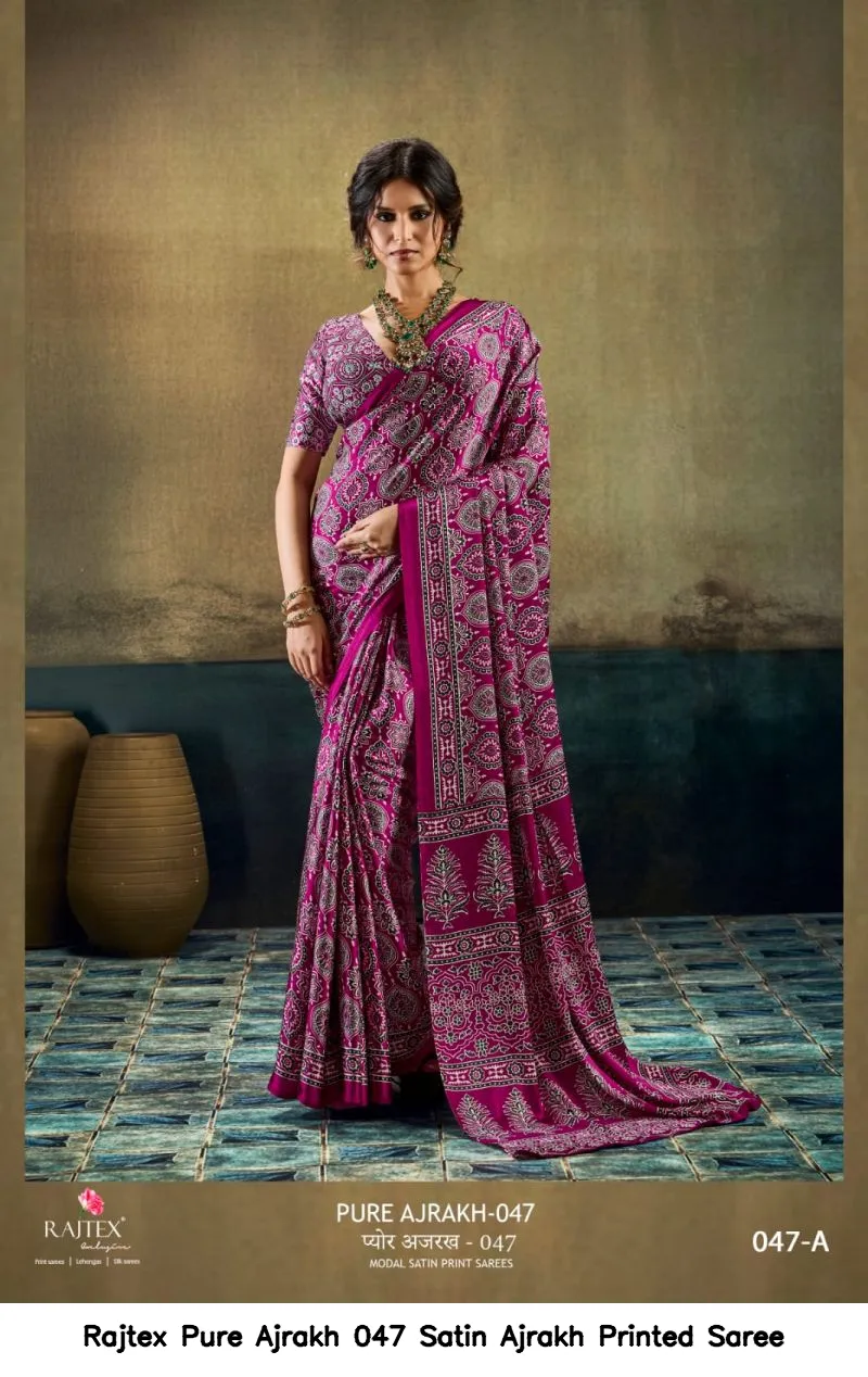 Rajtex Pure Ajrakh 047 Satin Ajrakh Printed Saree - Image 7