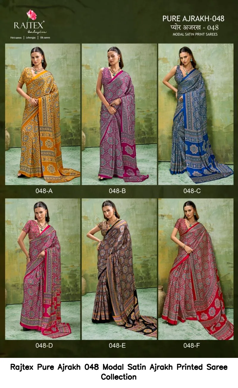 Rajtex Pure Ajrakh 048 Modal Satin Ajrakh Printed Saree Collection - Image 2