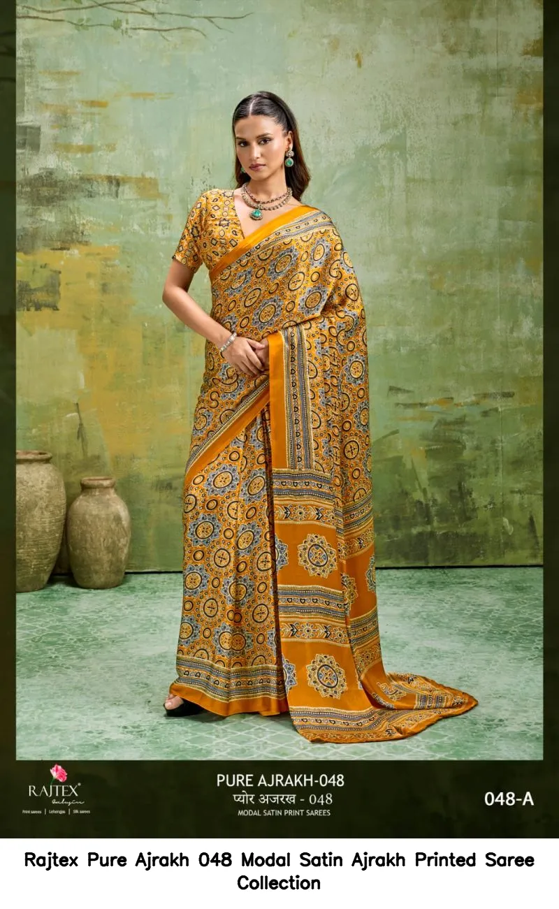 Rajtex Pure Ajrakh 048 Modal Satin Ajrakh Printed Saree Collection - Image 4