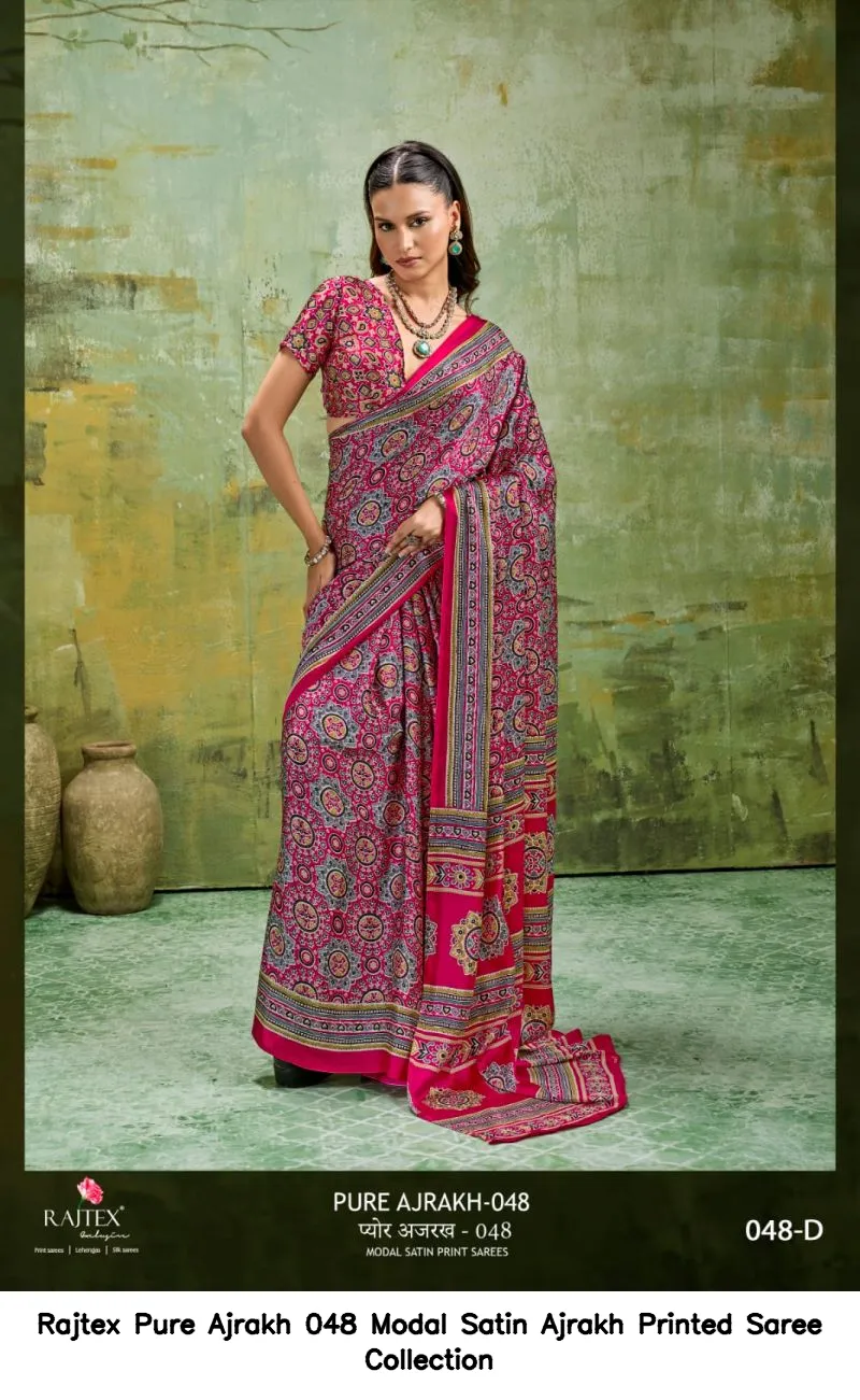 Rajtex Pure Ajrakh 048 Modal Satin Ajrakh Printed Saree Collection - Image 5