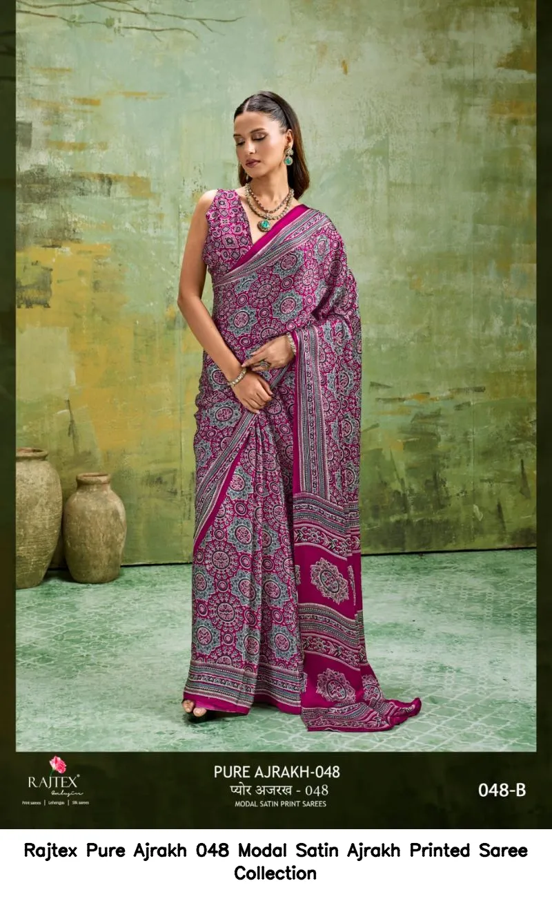 Rajtex Pure Ajrakh 048 Modal Satin Ajrakh Printed Saree Collection - Image 6