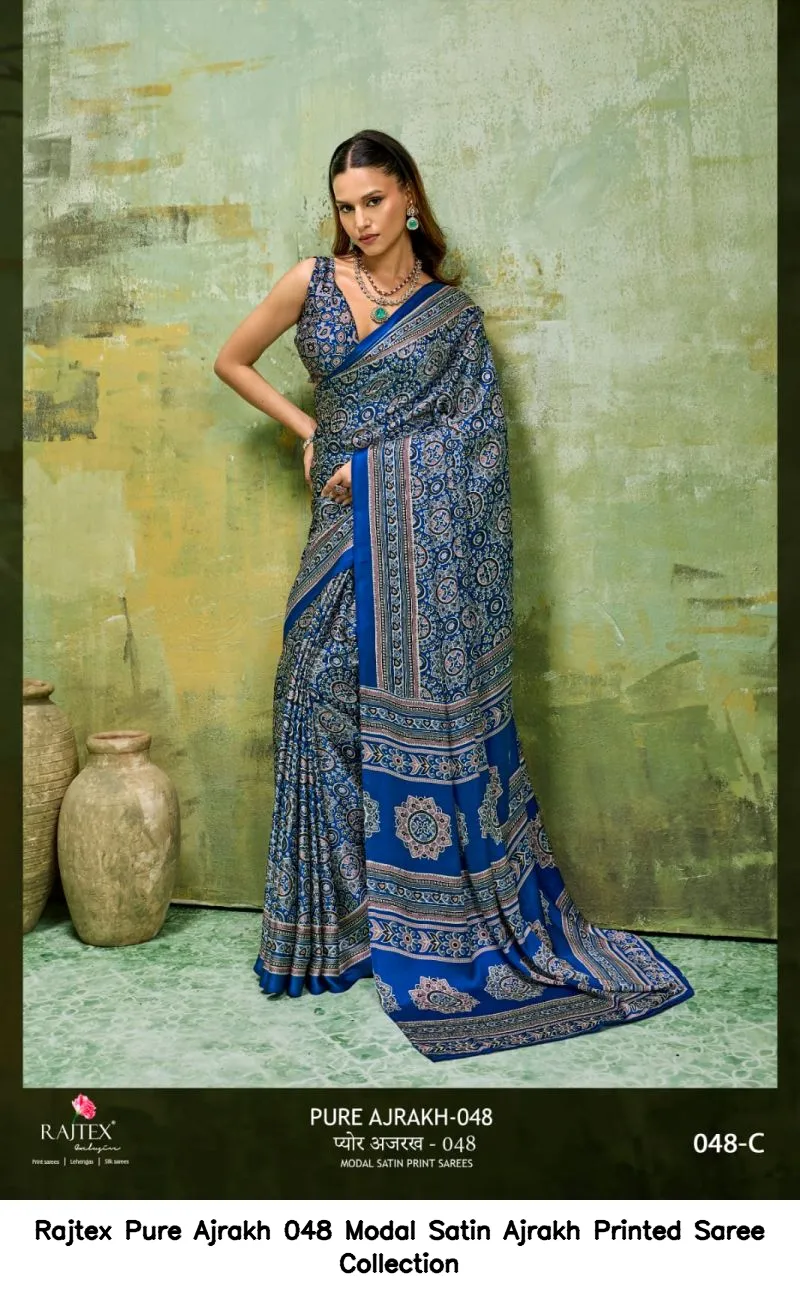 Rajtex Pure Ajrakh 048 Modal Satin Ajrakh Printed Saree Collection - Image 7