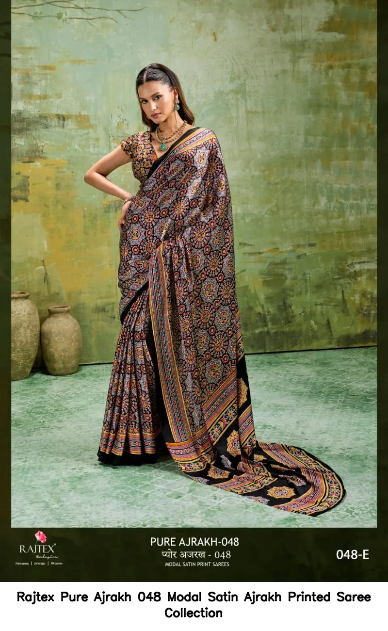 Rajtex Pure Ajrakh 048 Modal Satin Ajrakh Printed Saree Collection - Image 8