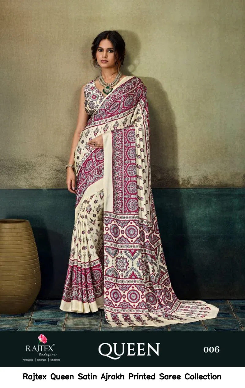 Rajtex Queen Satin Ajrakh Printed Saree Collection