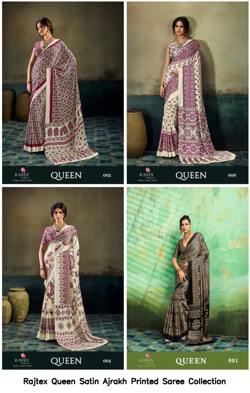Rajtex Queen Satin Ajrakh Printed Saree Collection - Image 2
