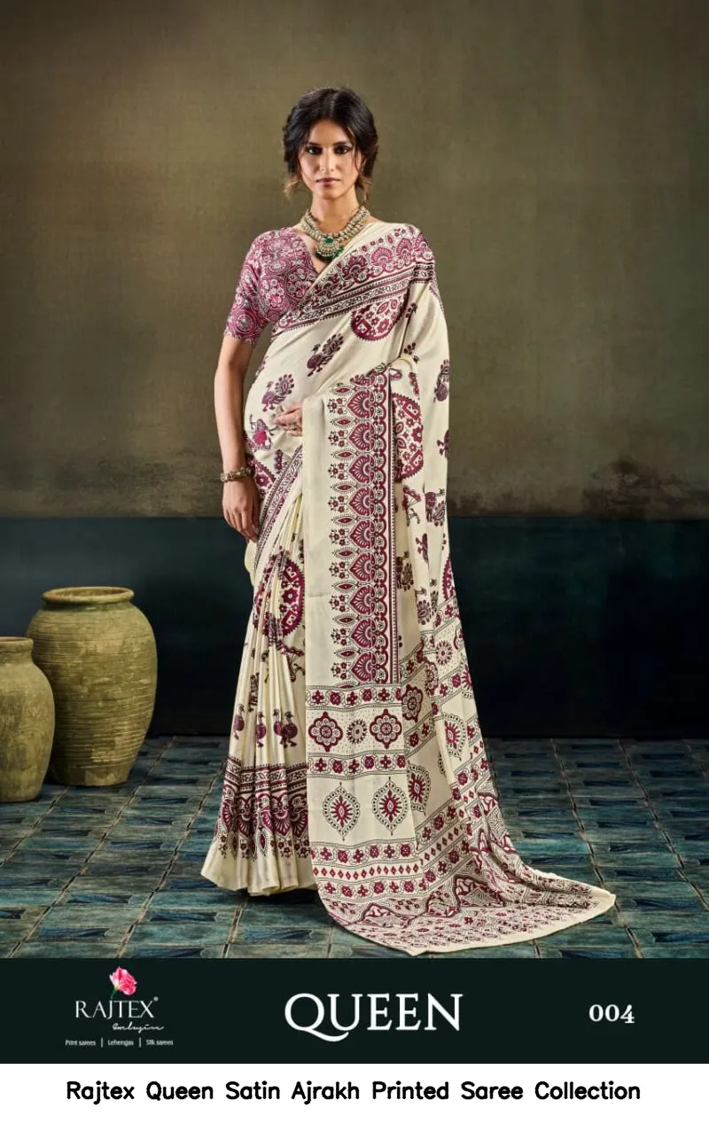 Rajtex Queen Satin Ajrakh Printed Saree Collection - Image 5
