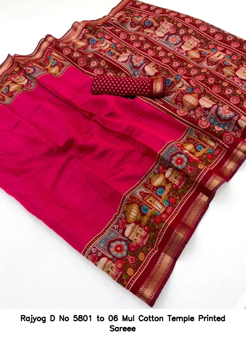 Rajyog D No 5801 to 06 Mul Cotton Temple Printed Sareee - Image 5