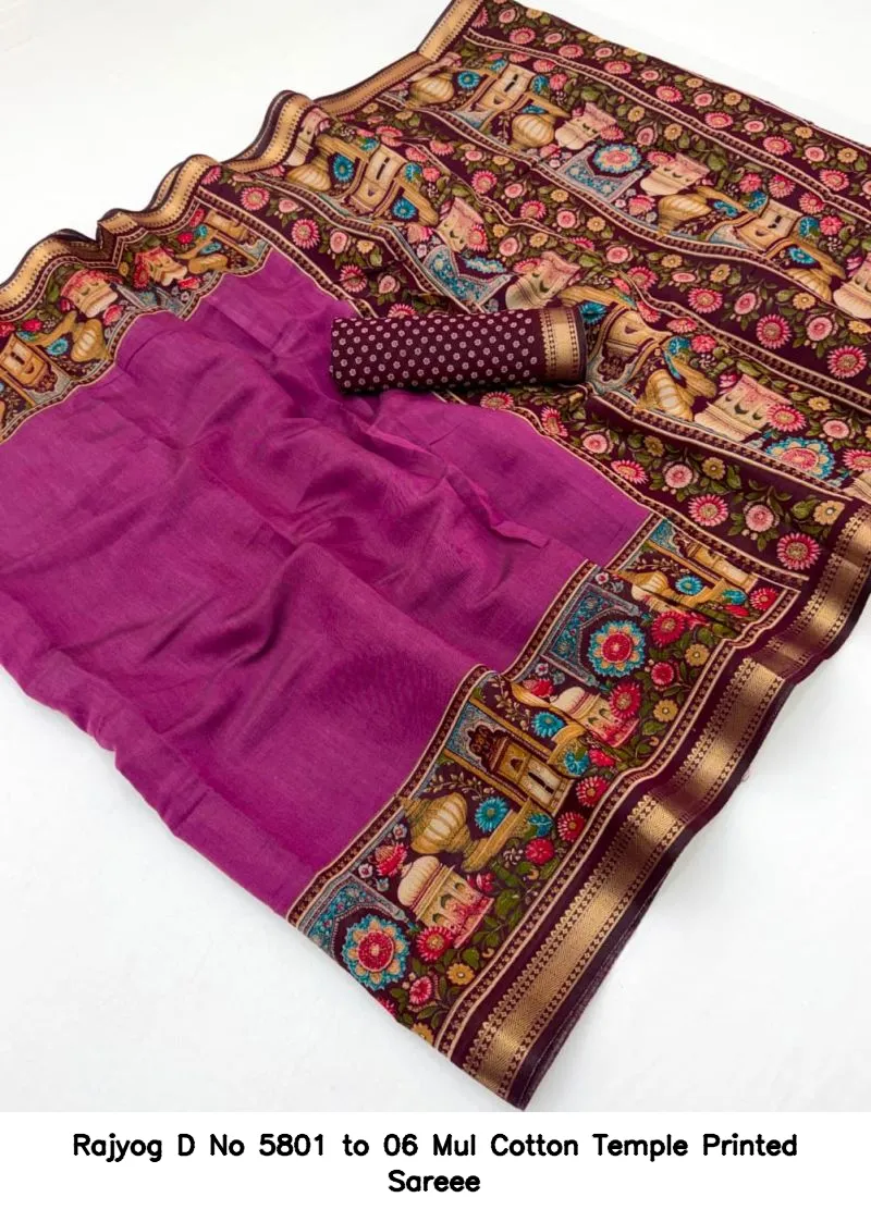Rajyog D No 5801 to 06 Mul Cotton Temple Printed Sareee - Image 6