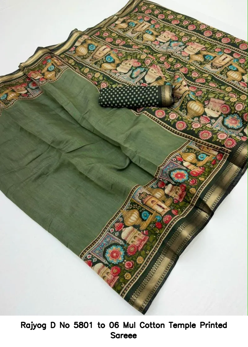 Rajyog D No 5801 to 06 Mul Cotton Temple Printed Sareee - Image 7