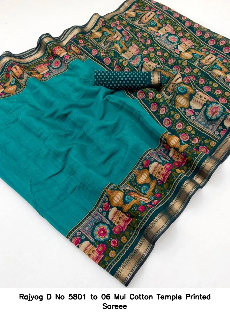 Rajyog D No 5801 to 06 Mul Cotton Temple Printed Sareee - Image 8