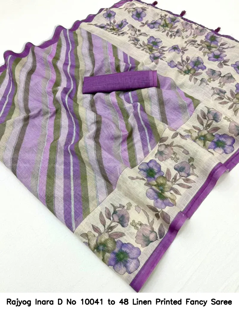 Rajyog Inara D No 10041 to 48 Linen Printed Fancy Saree