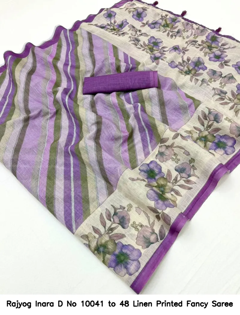 Rajyog Inara D No 10041 to 48 Linen Printed Fancy Saree - Image 10