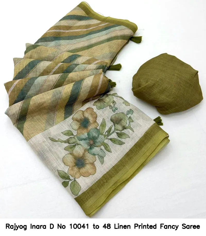Rajyog Inara D No 10041 to 48 Linen Printed Fancy Saree - Image 11