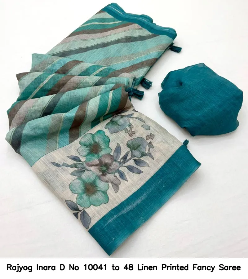 Rajyog Inara D No 10041 to 48 Linen Printed Fancy Saree - Image 12