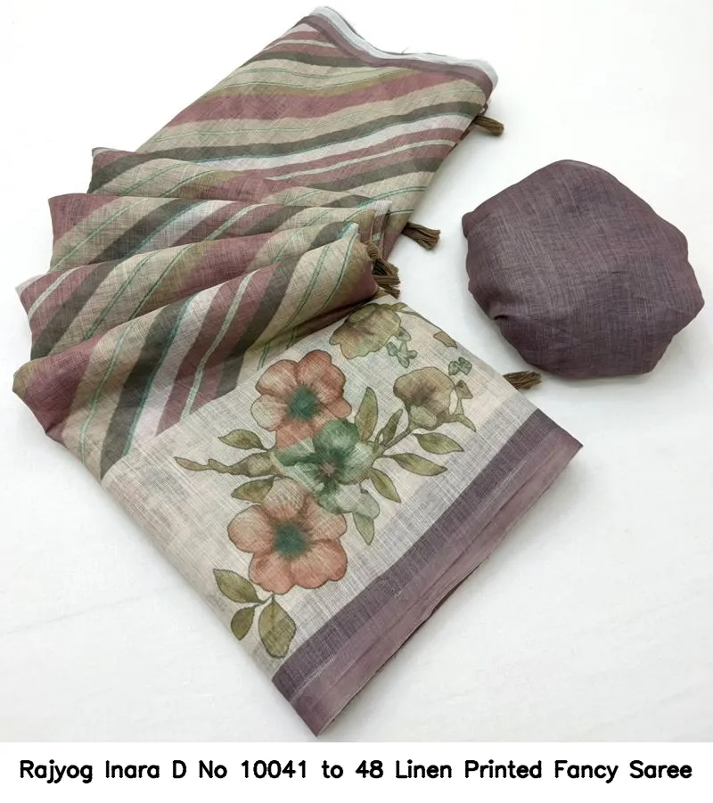 Rajyog Inara D No 10041 to 48 Linen Printed Fancy Saree - Image 13