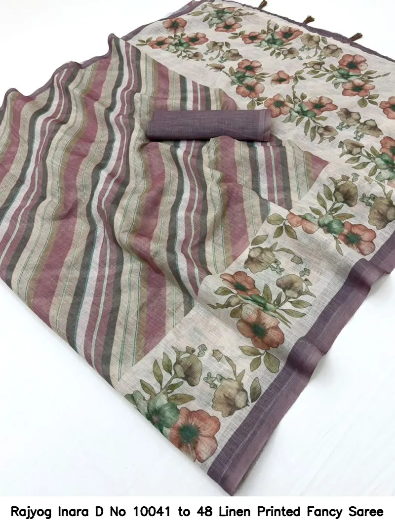 Rajyog Inara D No 10041 to 48 Linen Printed Fancy Saree - Image 14