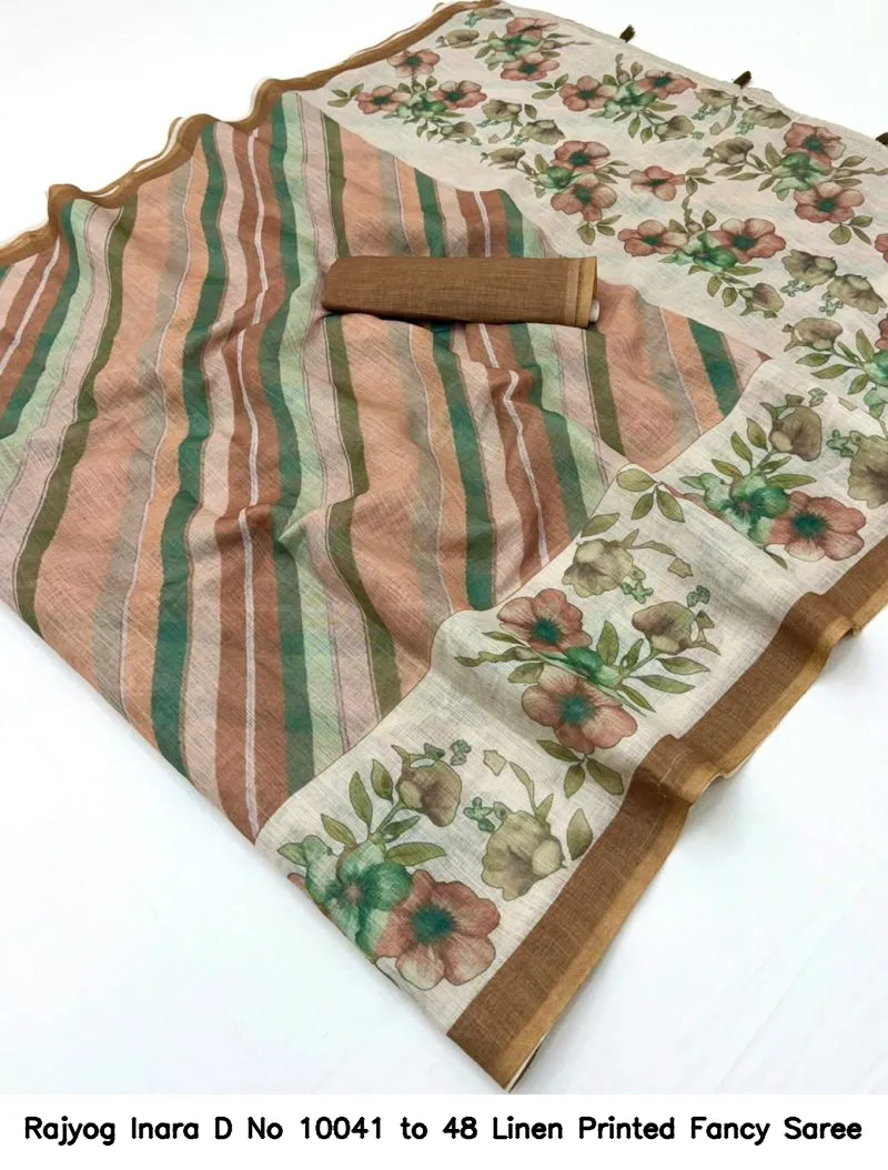 Rajyog Inara D No 10041 to 48 Linen Printed Fancy Saree - Image 15