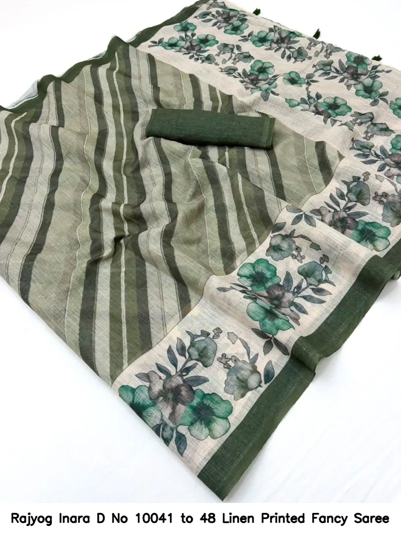 Rajyog Inara D No 10041 to 48 Linen Printed Fancy Saree - Image 16