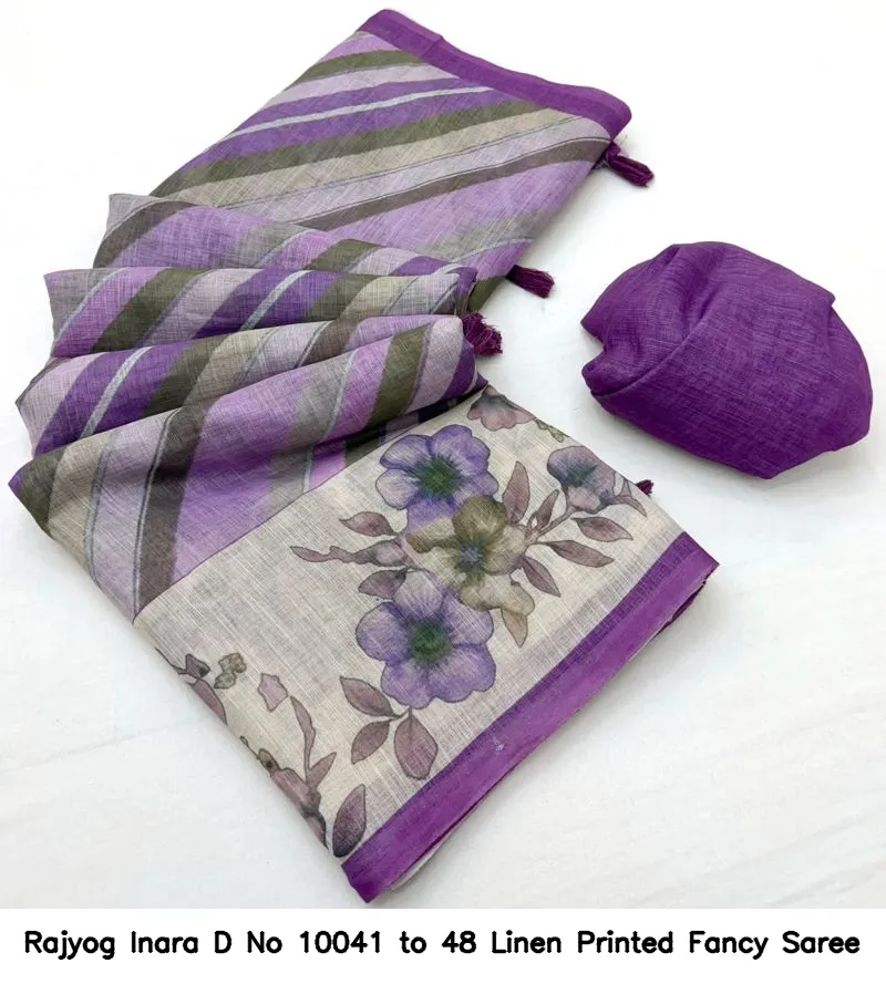 Rajyog Inara D No 10041 to 48 Linen Printed Fancy Saree - Image 17