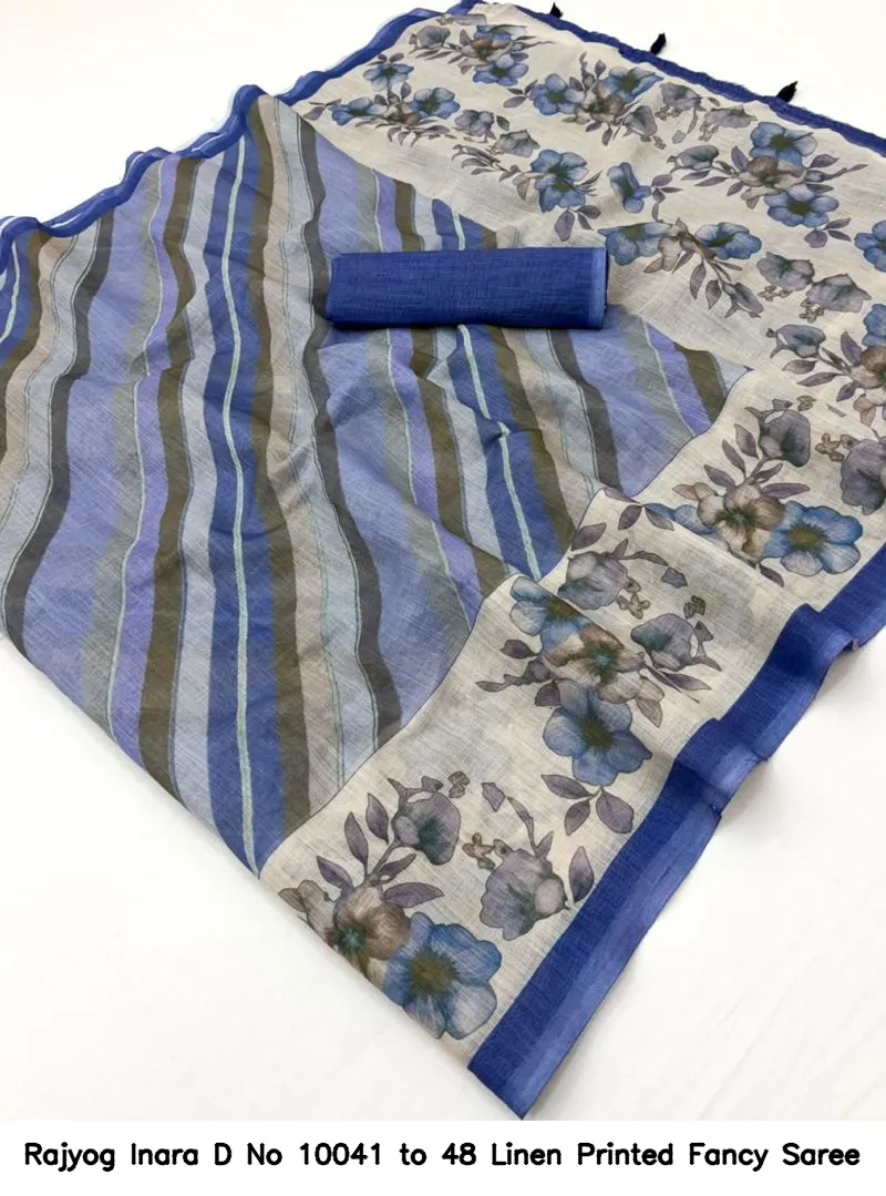Rajyog Inara D No 10041 to 48 Linen Printed Fancy Saree - Image 2