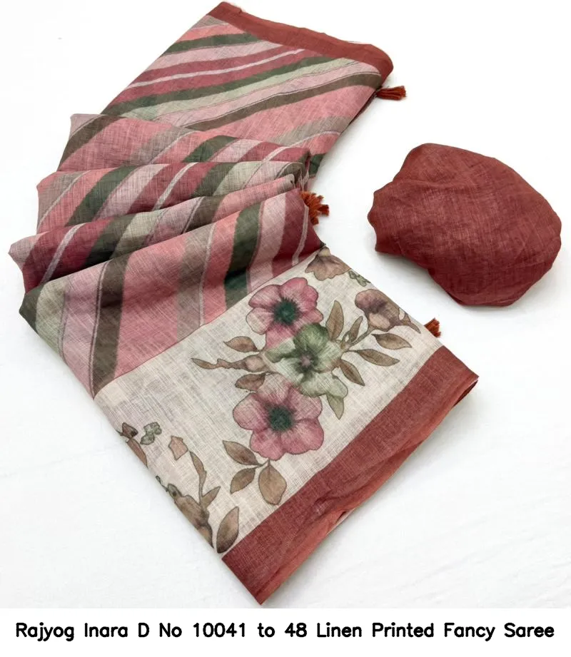 Rajyog Inara D No 10041 to 48 Linen Printed Fancy Saree - Image 3
