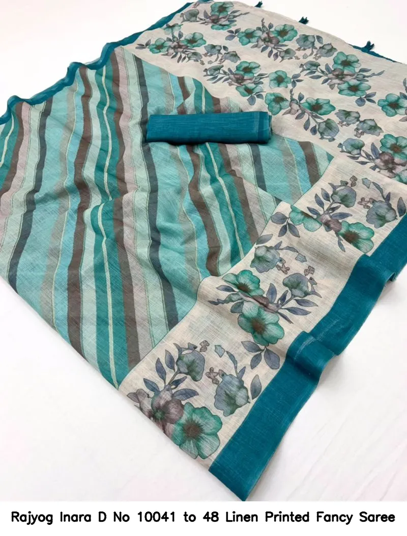 Rajyog Inara D No 10041 to 48 Linen Printed Fancy Saree - Image 5