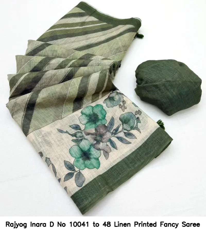 Rajyog Inara D No 10041 to 48 Linen Printed Fancy Saree - Image 7