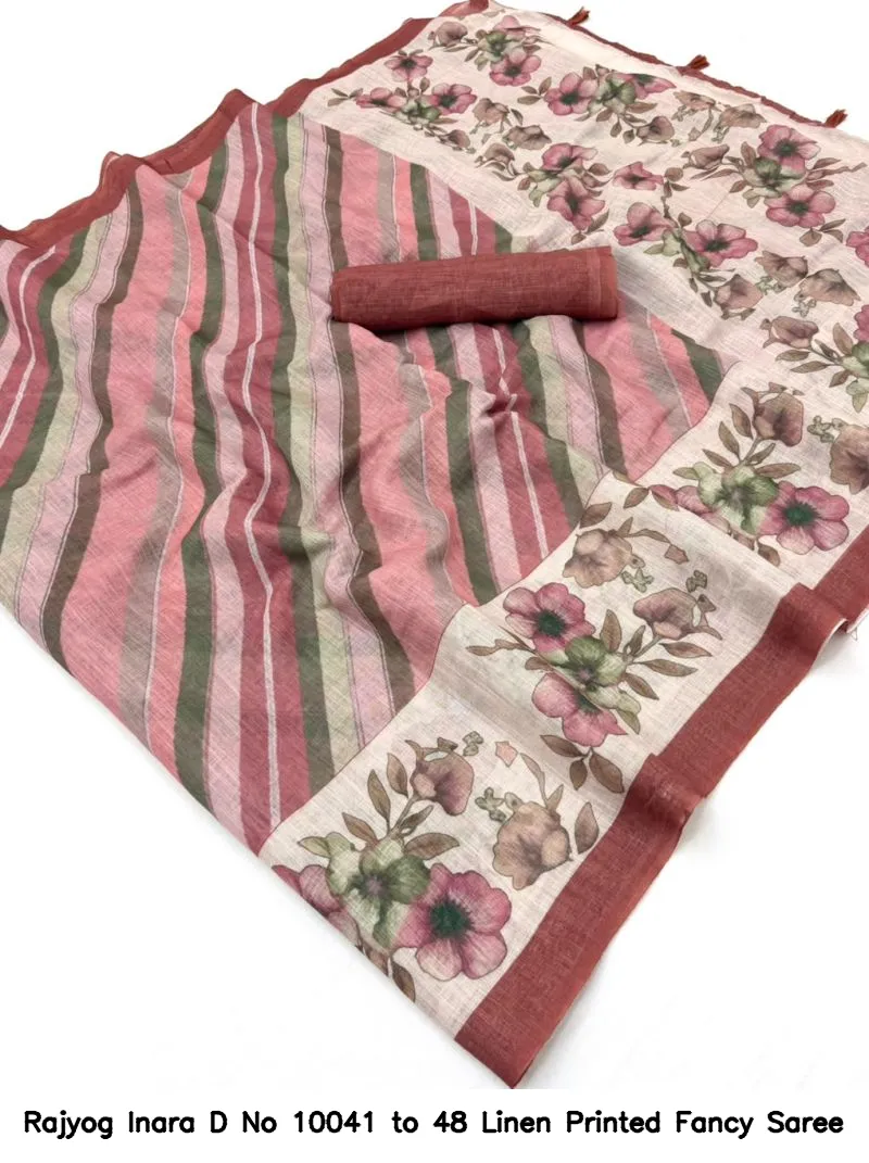 Rajyog Inara D No 10041 to 48 Linen Printed Fancy Saree - Image 8