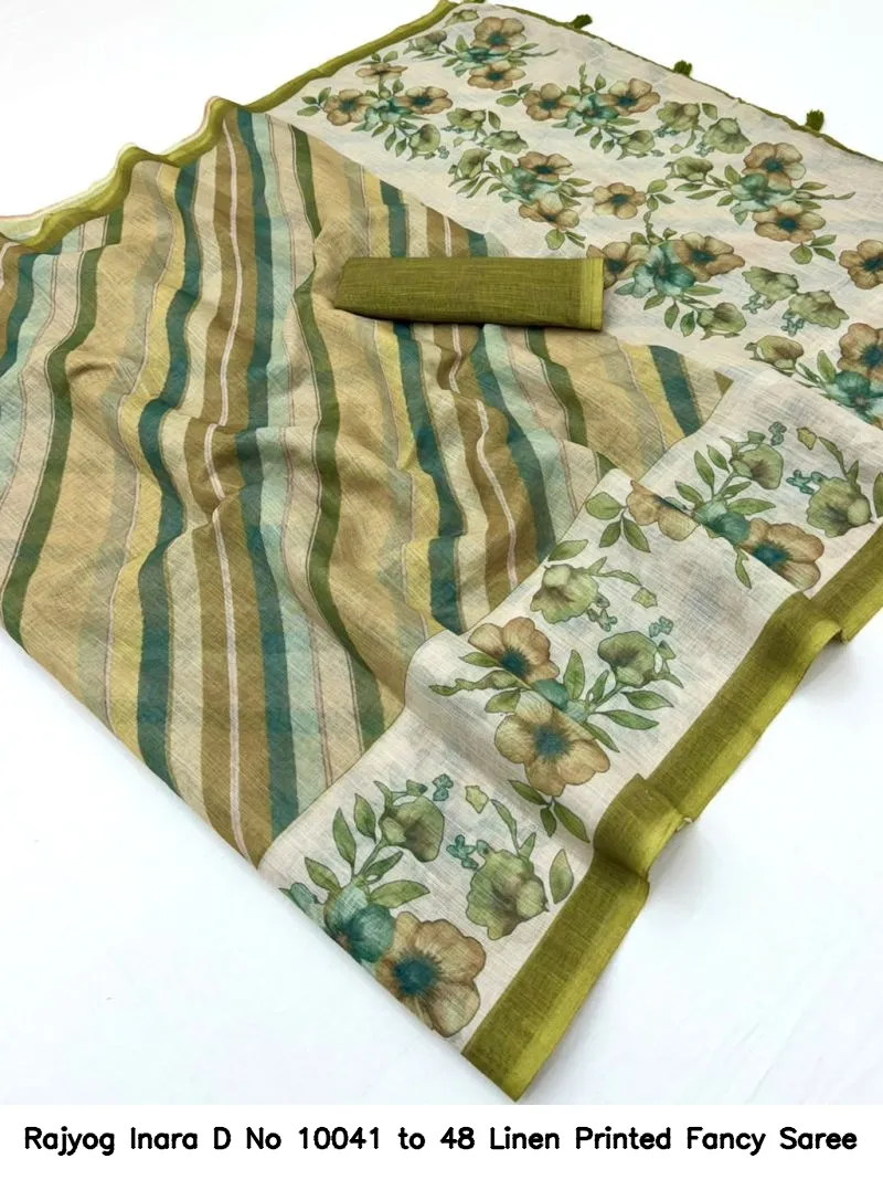 Rajyog Inara D No 10041 to 48 Linen Printed Fancy Saree - Image 9