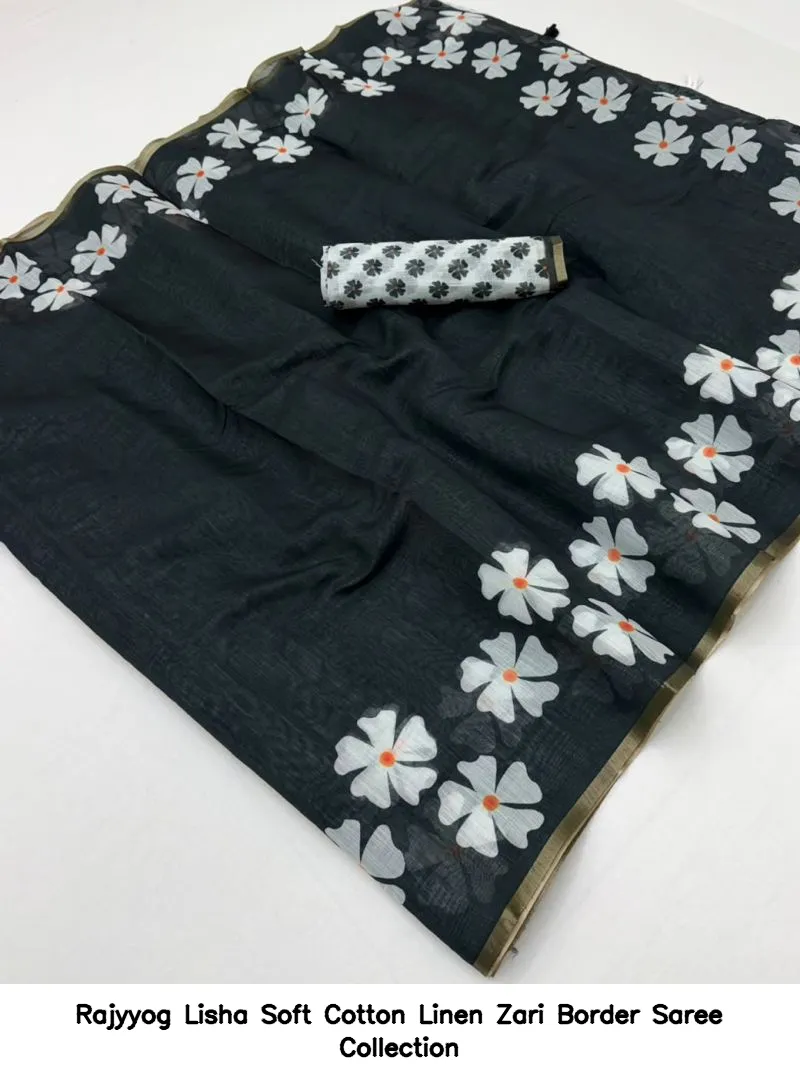 Rajyyog Lisha Soft Cotton Linen Zari Border Saree Collection