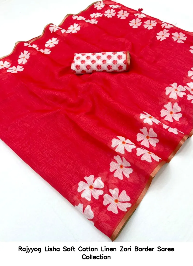 Rajyyog Lisha Soft Cotton Linen Zari Border Saree Collection - Image 11